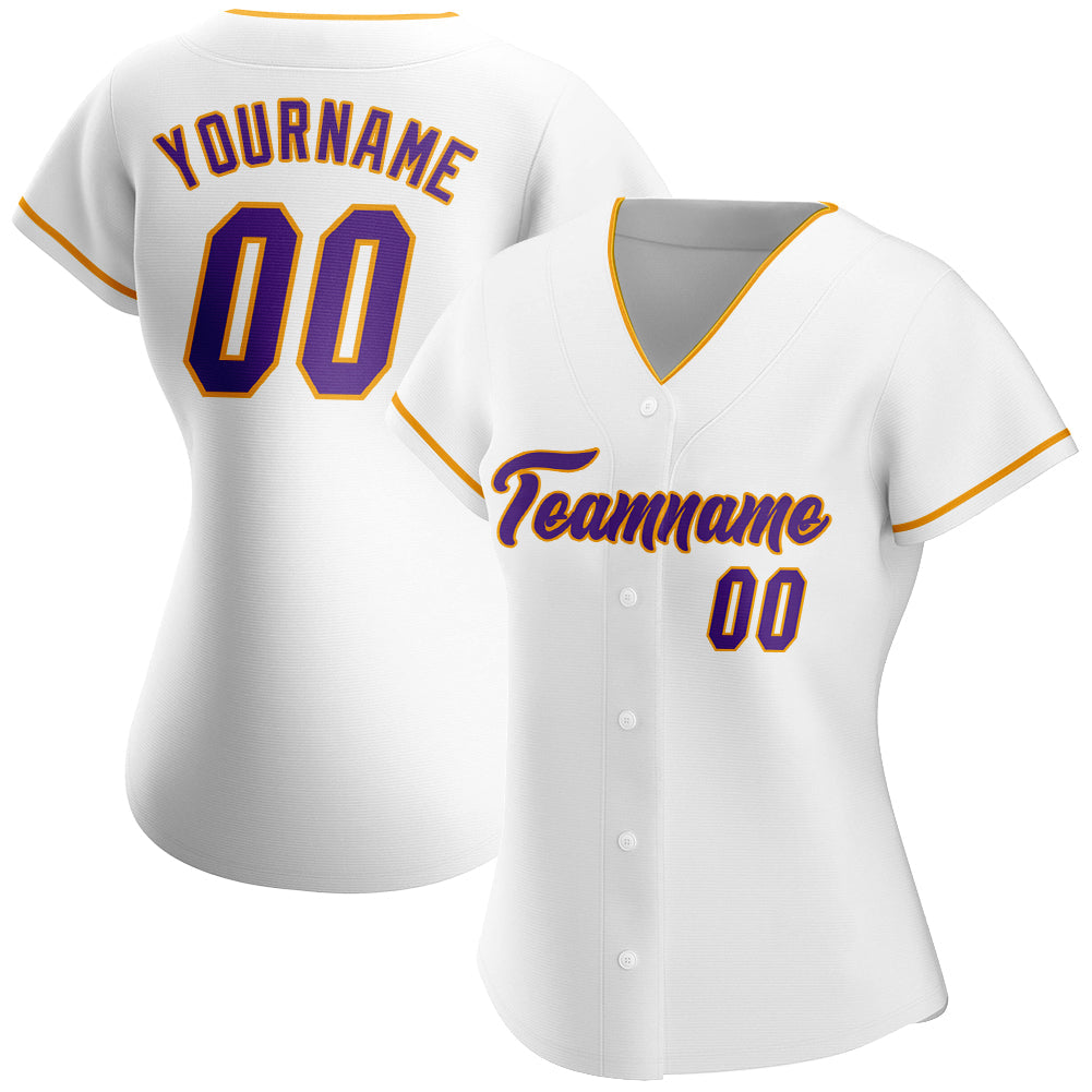 Custom White Purple-Gold Authentic Baseball Jersey baseball jersey product view 2