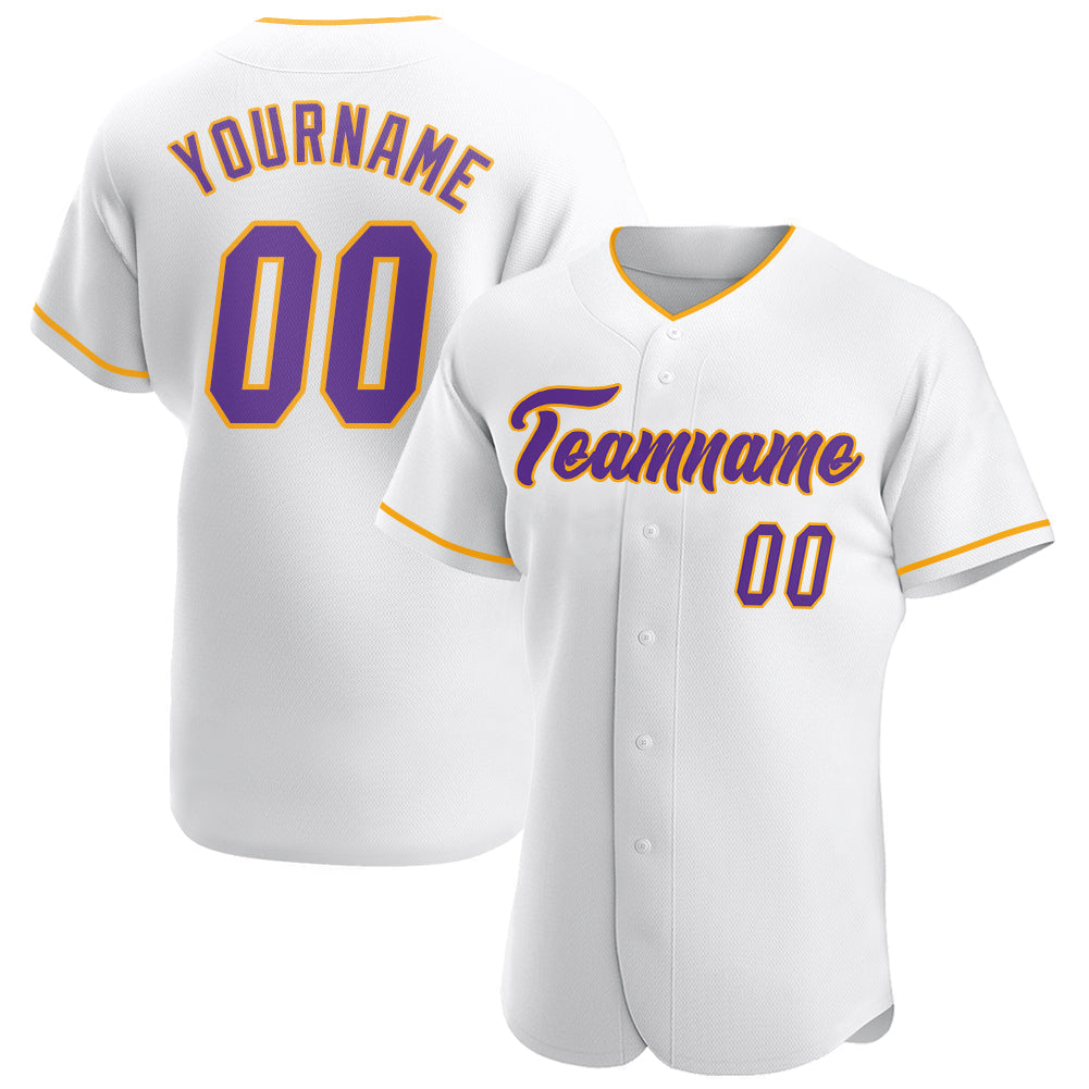 Custom White Purple-Gold Authentic Baseball Jersey baseball jersey product view 1