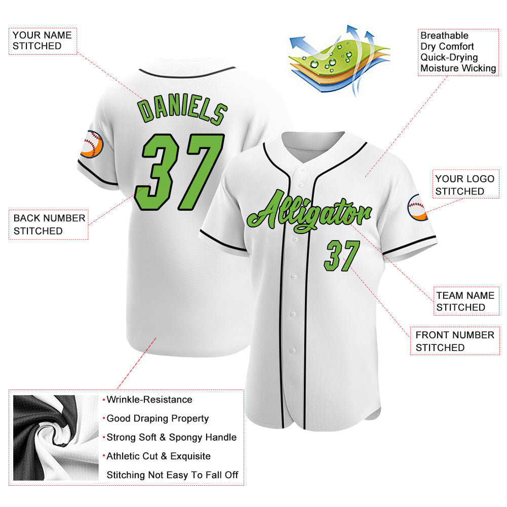 Custom White Neon Green-Black Authentic Baseball Jersey baseball jersey product view 3