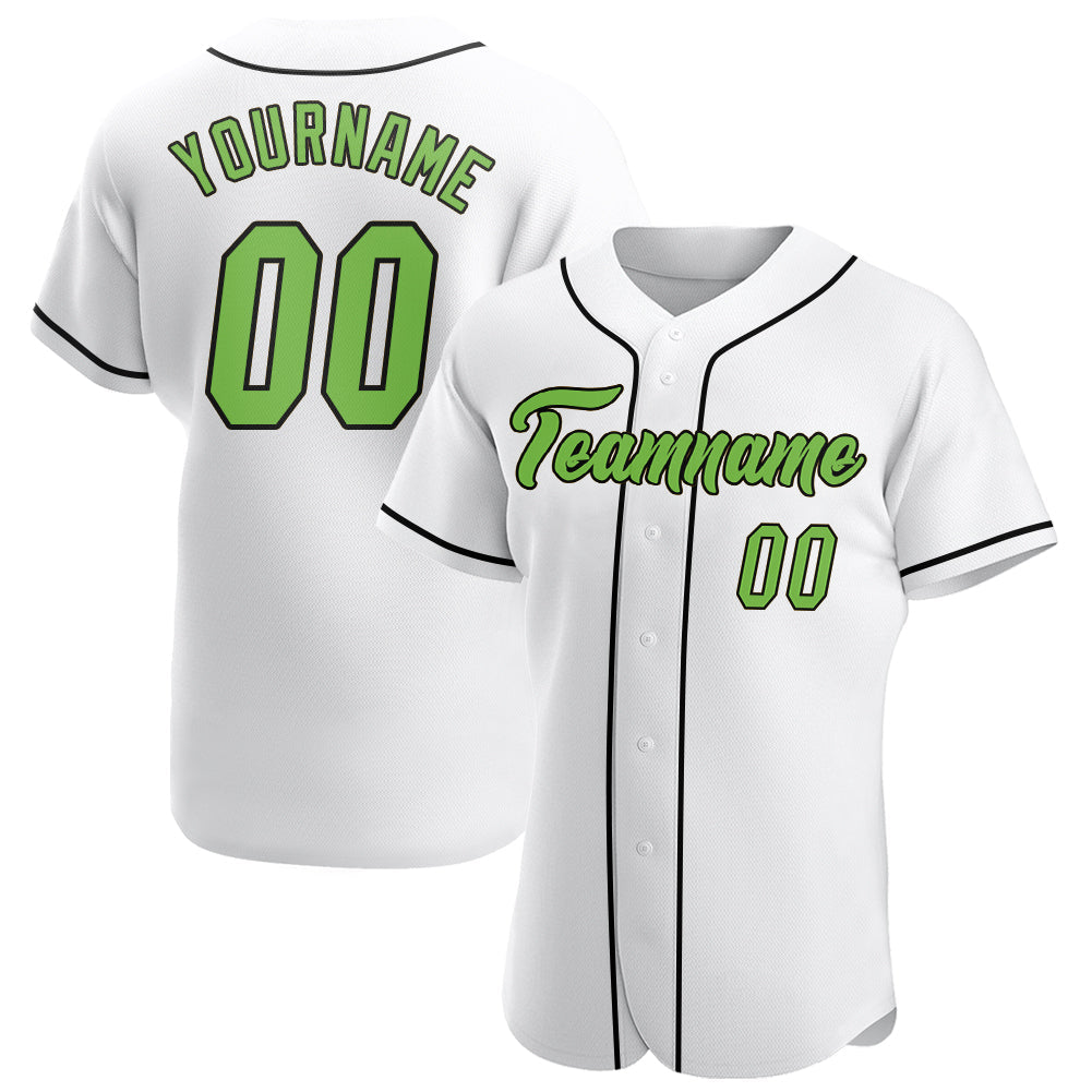 Custom White Neon Green-Black Authentic Baseball Jersey baseball jersey product view 1