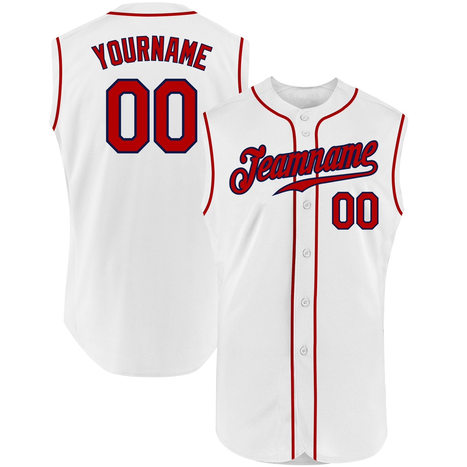 Custom White Red-Navy Authentic Sleeveless Baseball Jersey baseball jersey product view 1