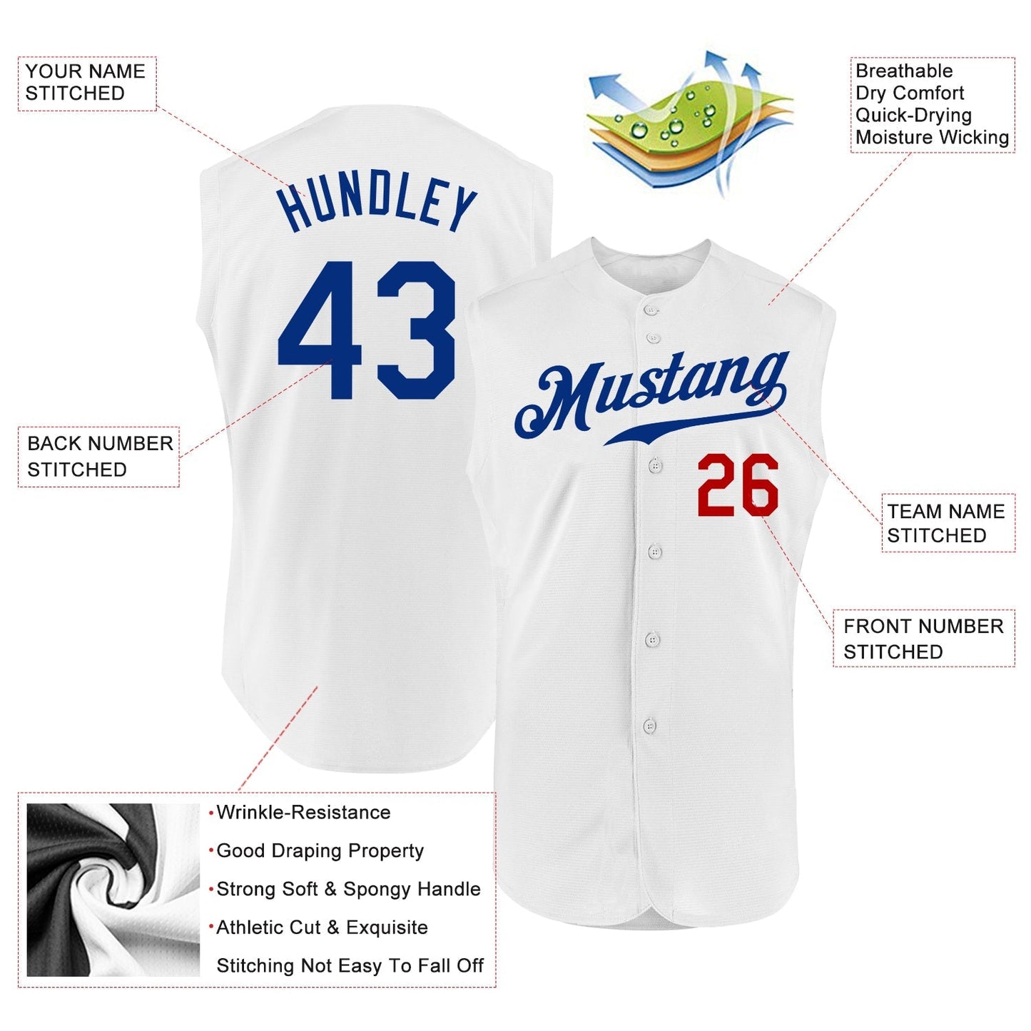 Custom White Royal-Red Authentic Sleeveless Baseball Jersey baseball jersey product view 2