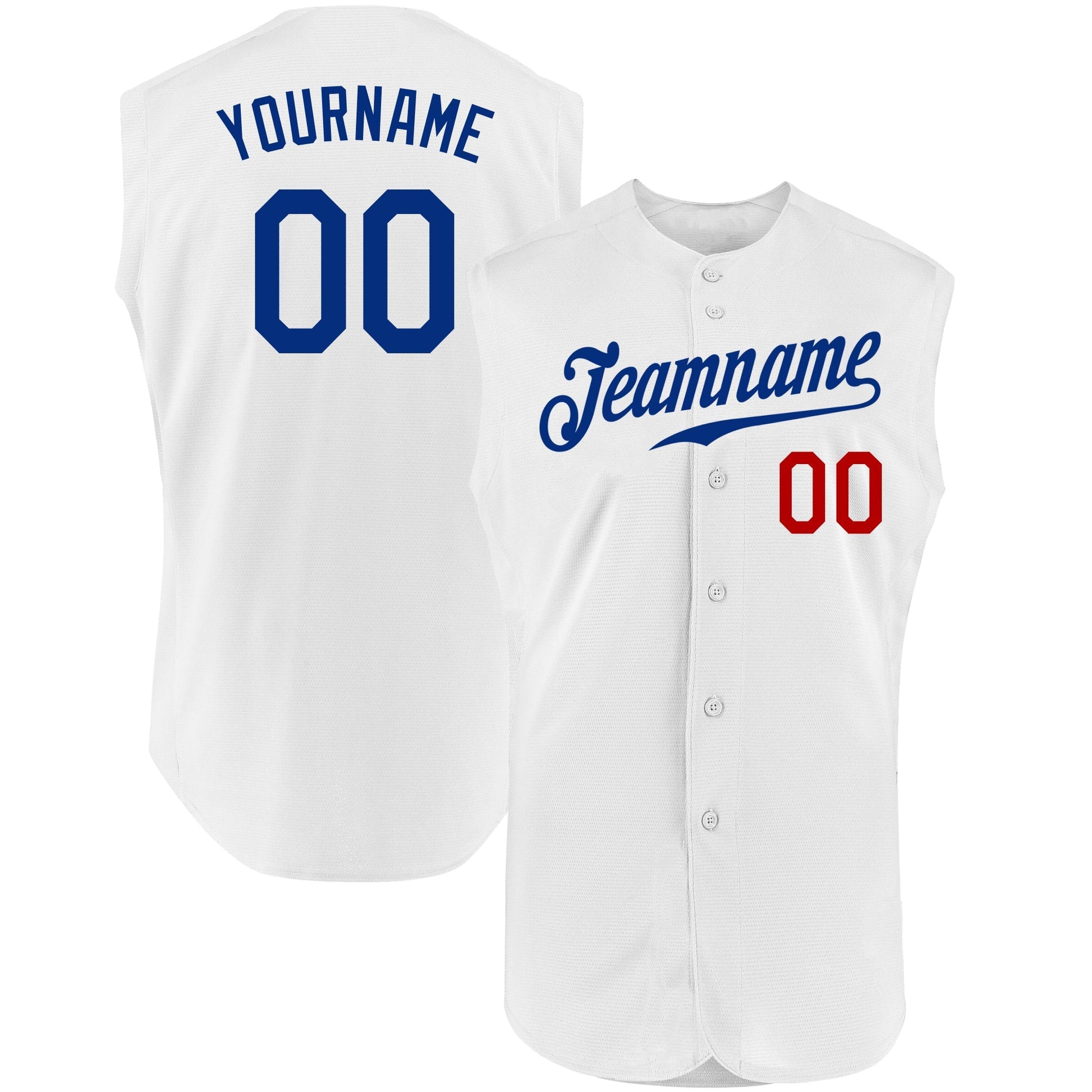 Custom White Royal-Red Authentic Sleeveless Baseball Jersey baseball jersey product view 1