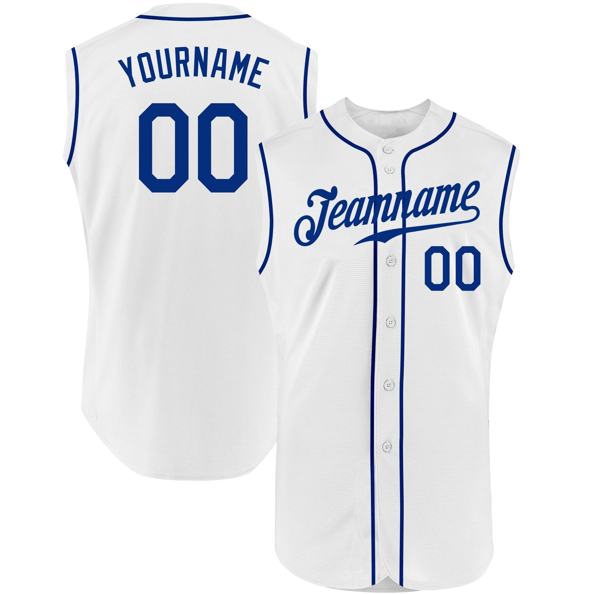 Custom White Royal Authentic Sleeveless Baseball Jersey baseball jersey product view 1