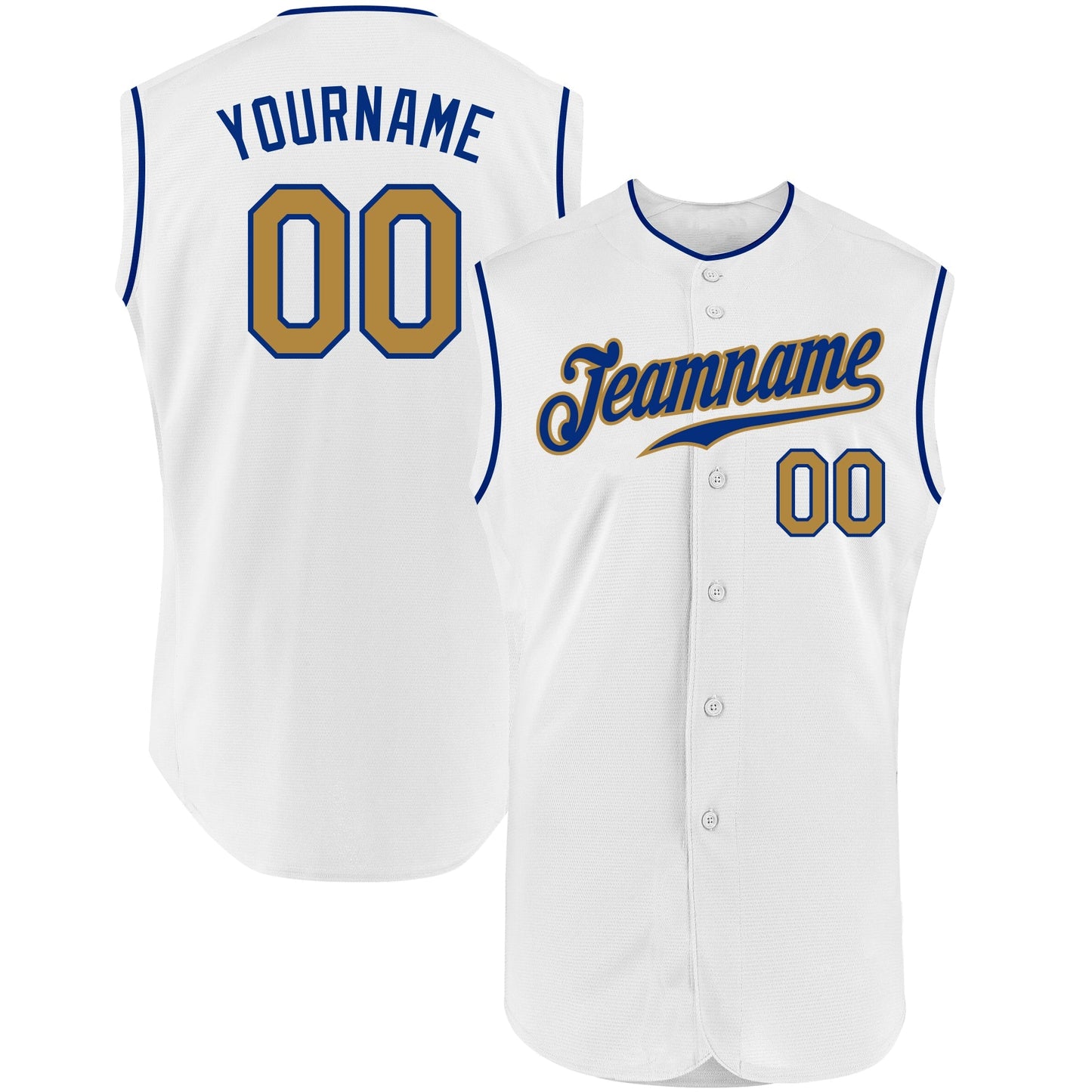 Custom White Old Gold-Royal Authentic Sleeveless Baseball Jersey baseball jersey product view 1