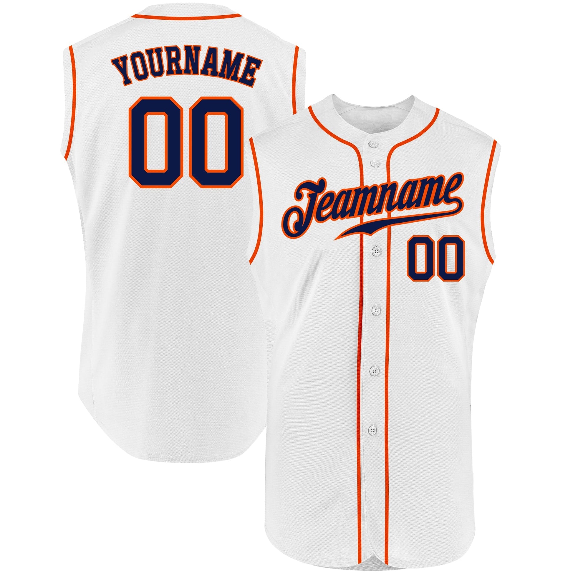 Custom White Navy-Orange Authentic Sleeveless Baseball Jersey baseball jersey product view 1