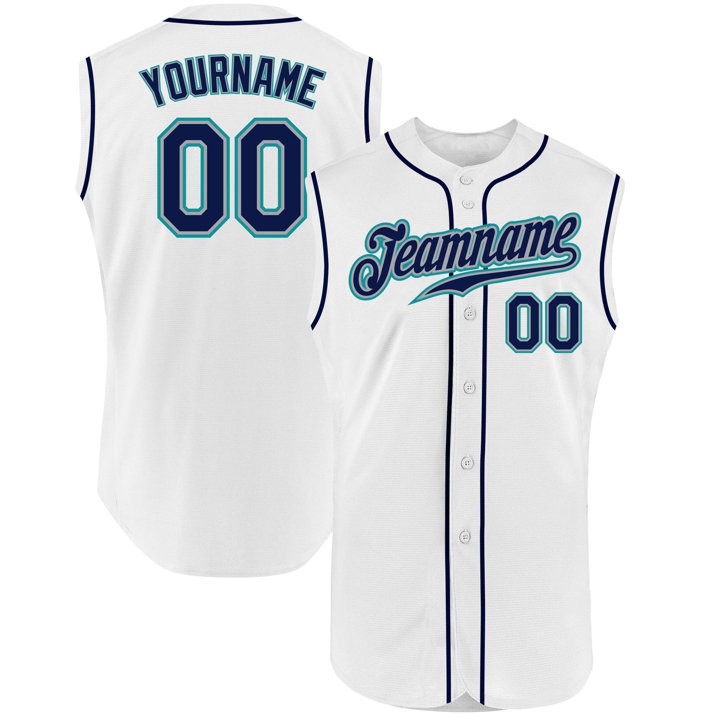 Custom White Navy-Teal Authentic Sleeveless Baseball Jersey baseball jersey product view 1