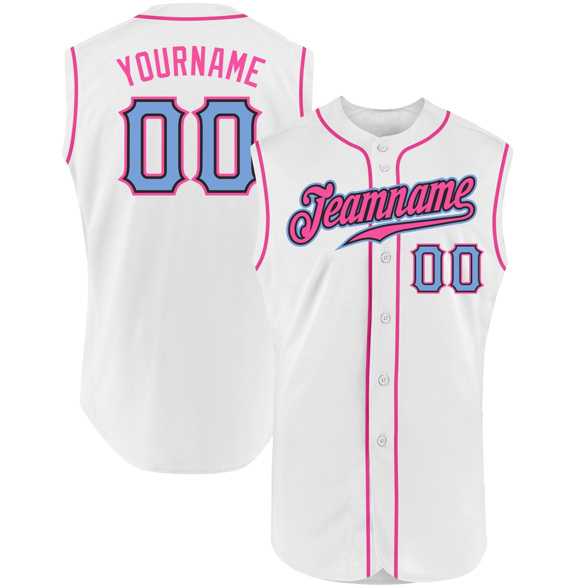 Custom White Light Blue-Pink Authentic Sleeveless Baseball Jersey baseball jersey product view 1
