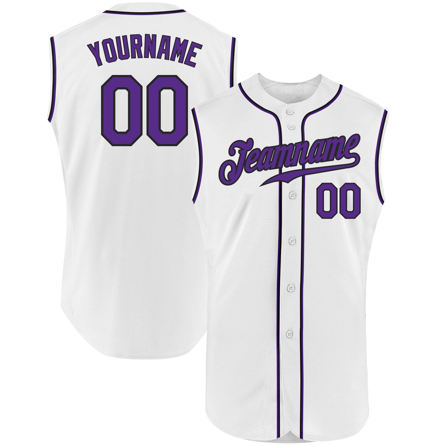 Custom White Purple-Black Authentic Sleeveless Baseball Jersey baseball jersey product view 1