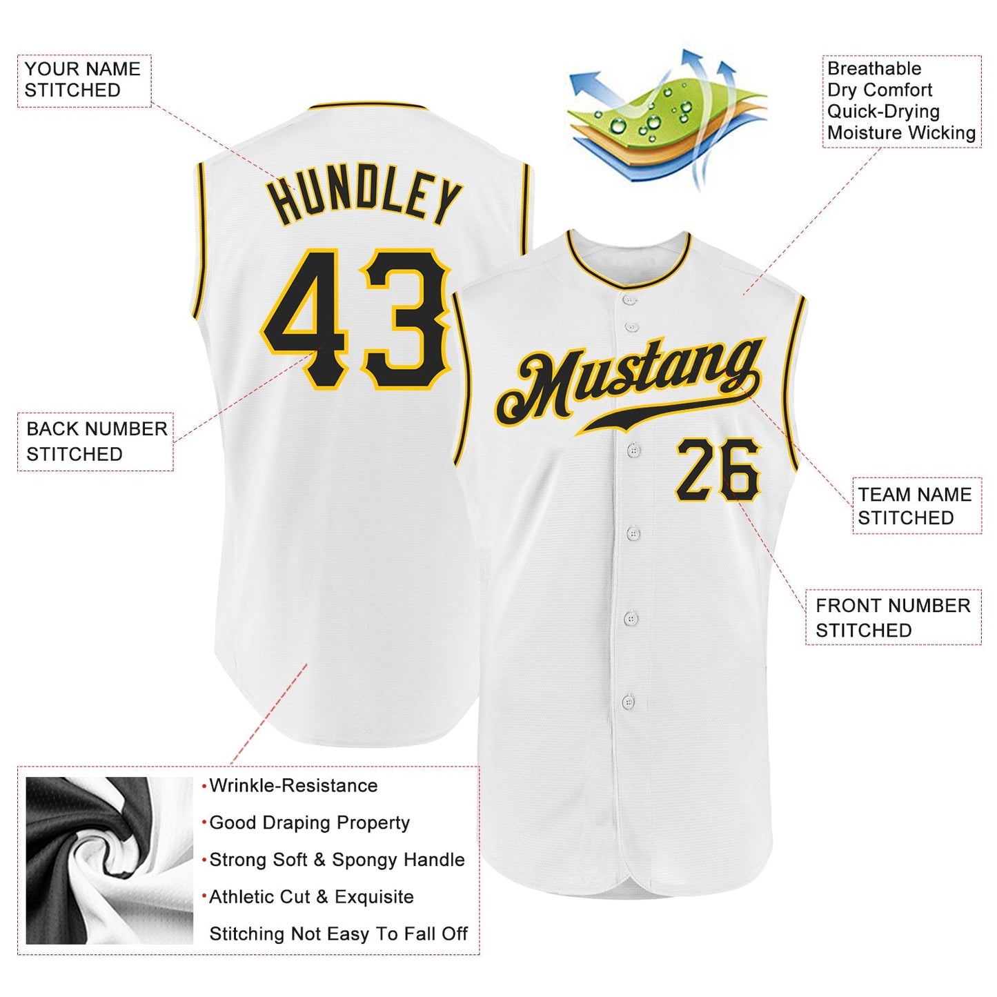 Custom White Black-Gold Authentic Sleeveless Baseball Jersey baseball jersey product view 2