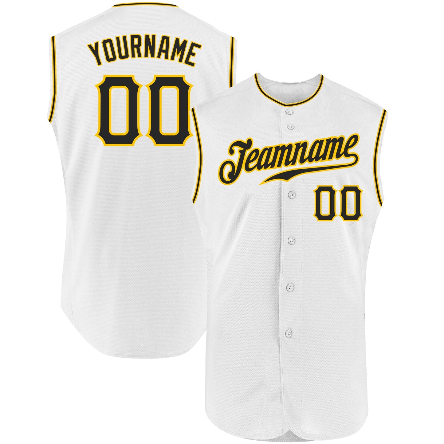 Custom White Black-Gold Authentic Sleeveless Baseball Jersey baseball jersey product view 1