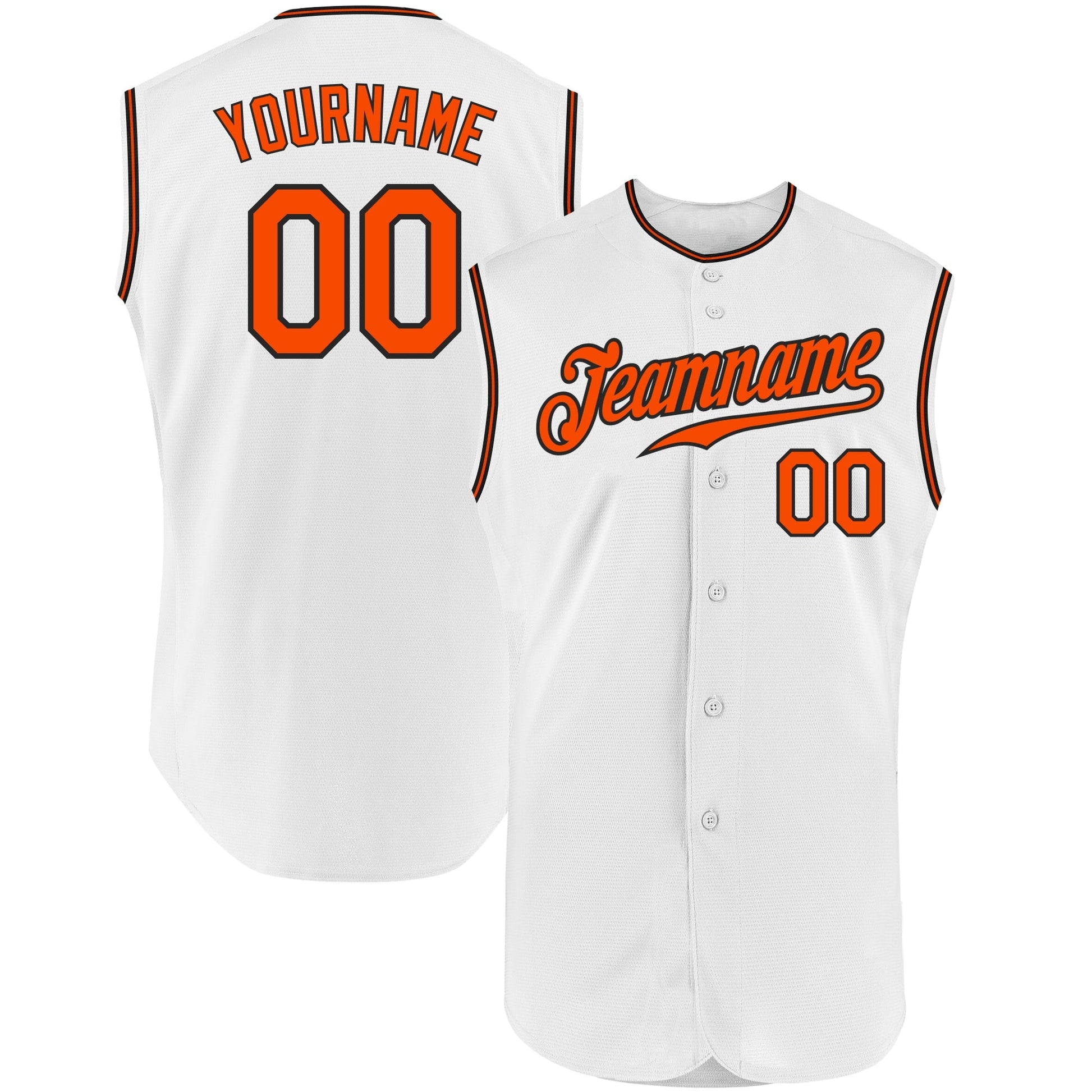 Custom White Orange-Black Authentic Sleeveless Baseball Jersey baseball jersey product view 1