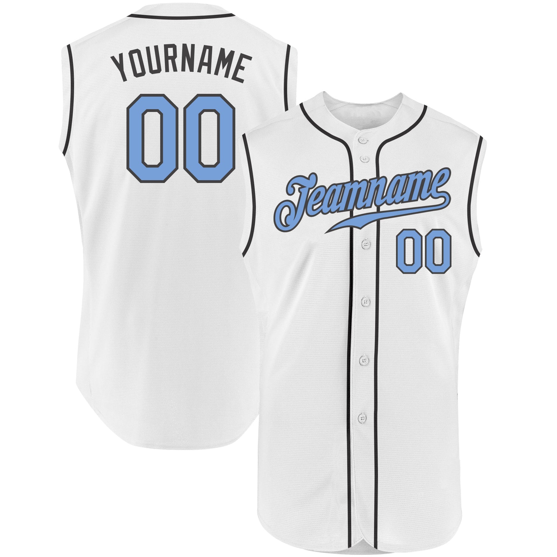 Custom White Light Blue-Steel Gray Authentic Sleeveless Baseball Jersey baseball jersey product view 1