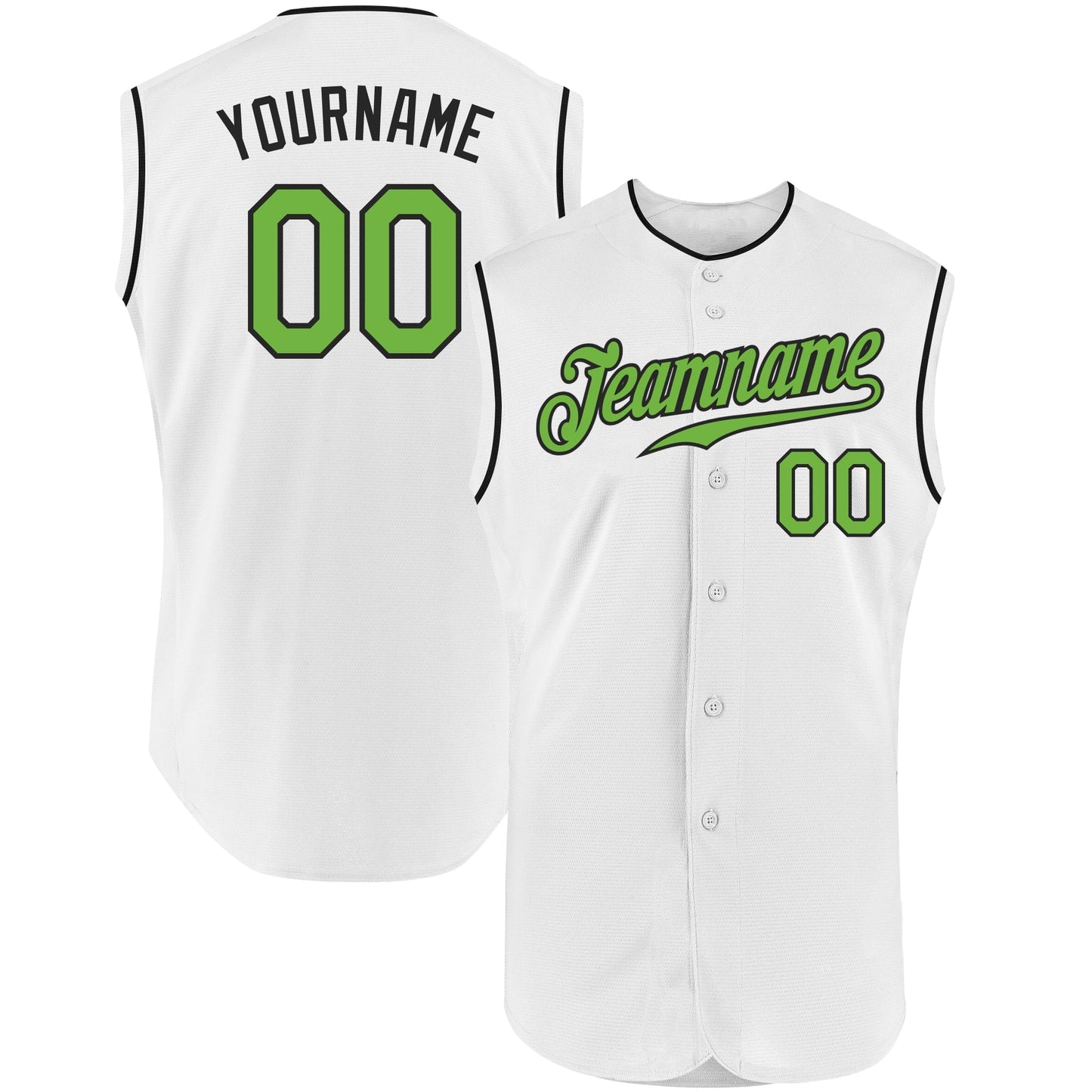 Custom White Neon Green-Black Authentic Sleeveless Baseball Jersey baseball jersey product view 1
