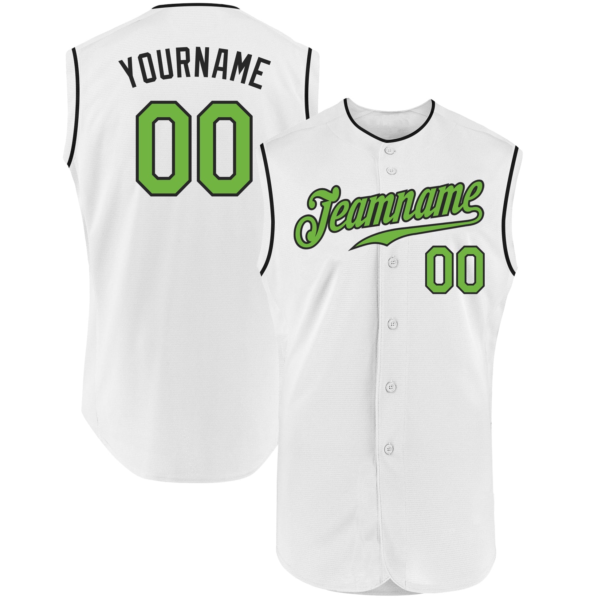 Custom White Neon Green-Black Authentic Sleeveless Baseball Jersey baseball jersey product view 1