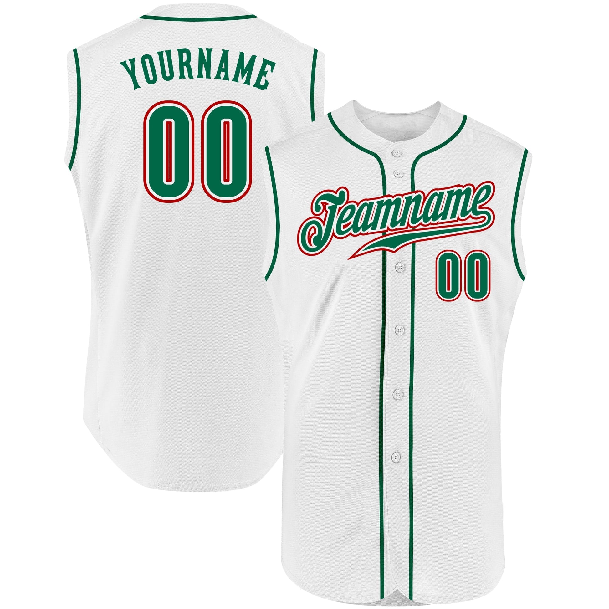 Custom White Kelly Green-Red Authentic Sleeveless Baseball Jersey baseball jersey product view 1