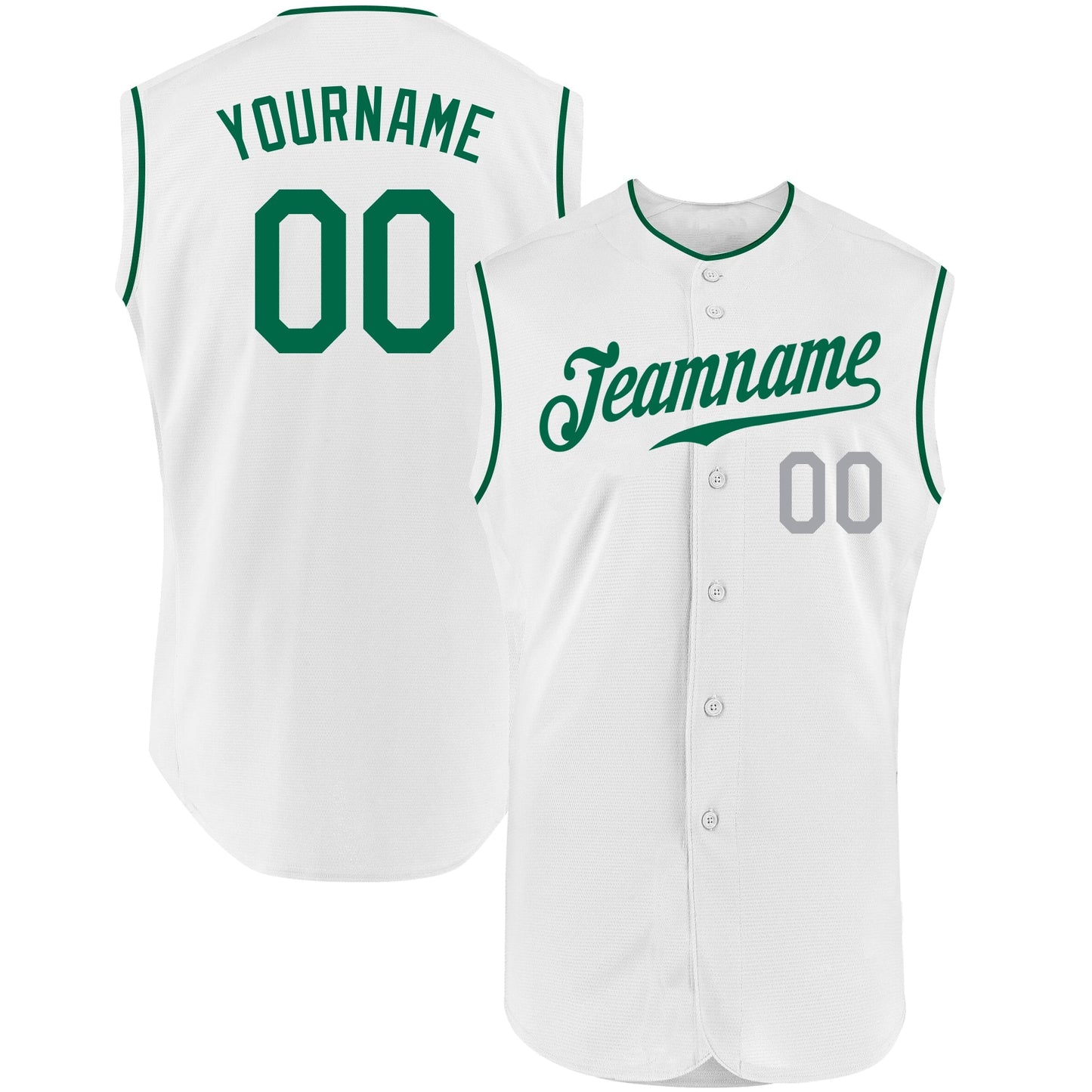 Custom White Kelly Green-Gray Authentic Sleeveless Baseball Jersey baseball jersey product view 1