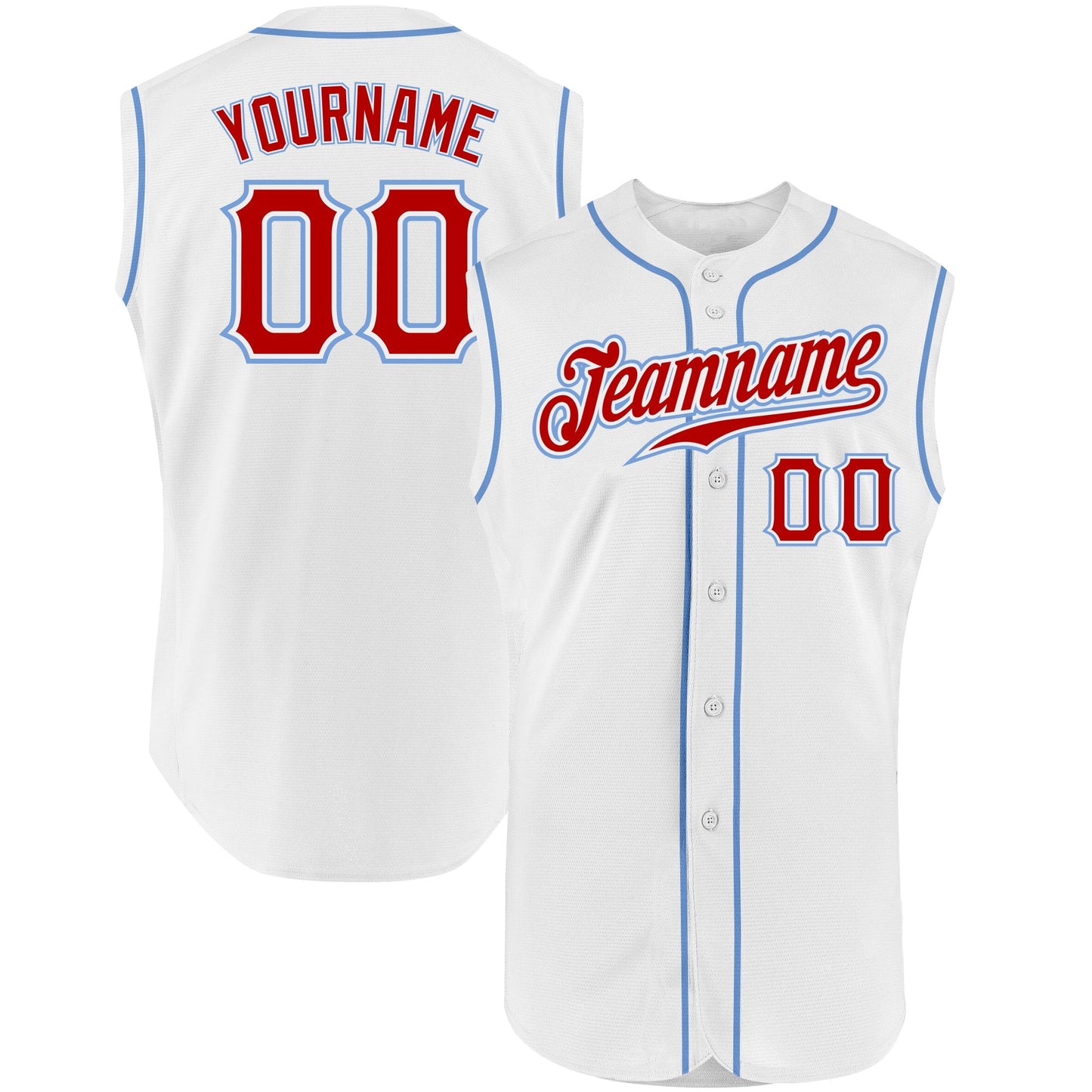 Custom White Red-Light Blue Authentic Sleeveless Baseball Jersey baseball jersey product view 1