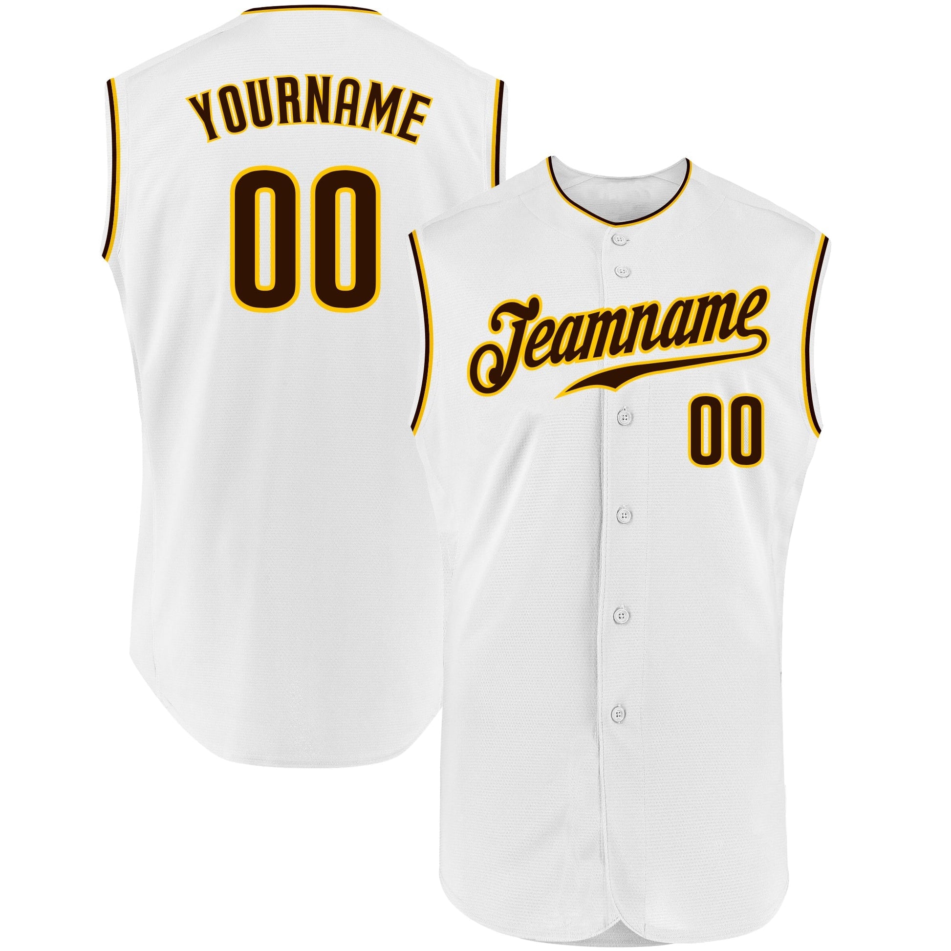 Custom White Brown-Gold Authentic Sleeveless Baseball Jersey baseball jersey product view 1