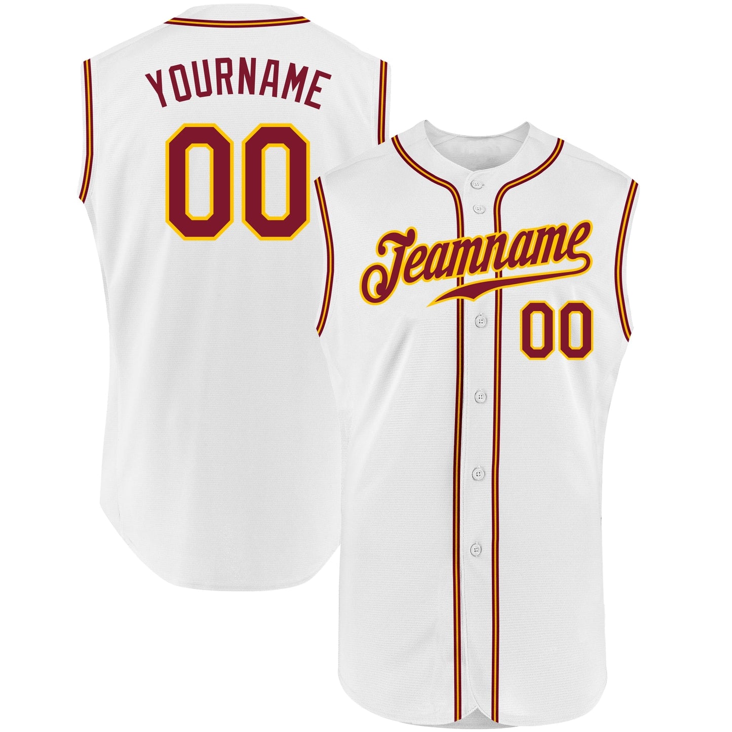 Custom White Crimson-Gold Authentic Sleeveless Baseball Jersey baseball jersey product view 1