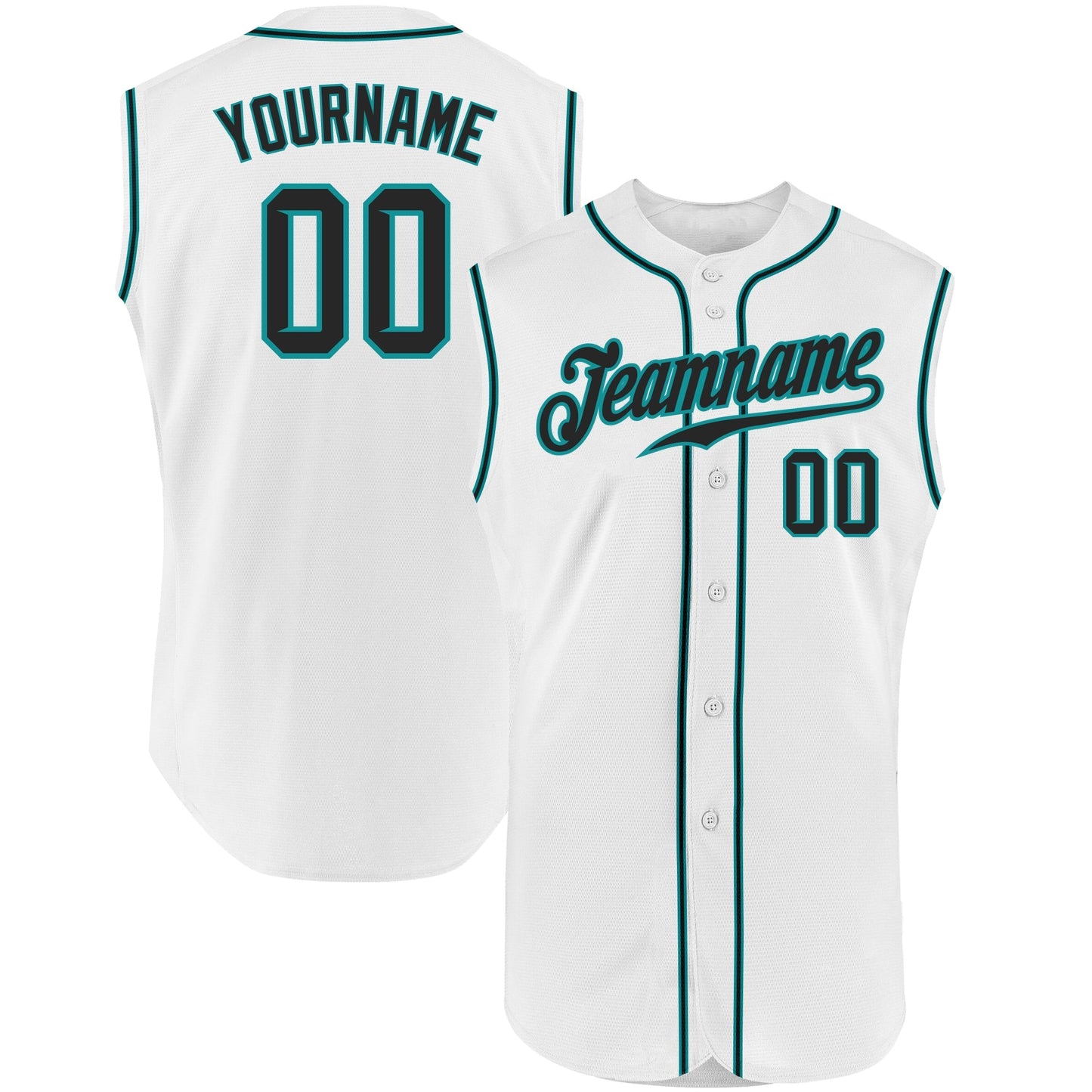 Custom White Black-Teal Authentic Sleeveless Baseball Jersey baseball jersey product view 1