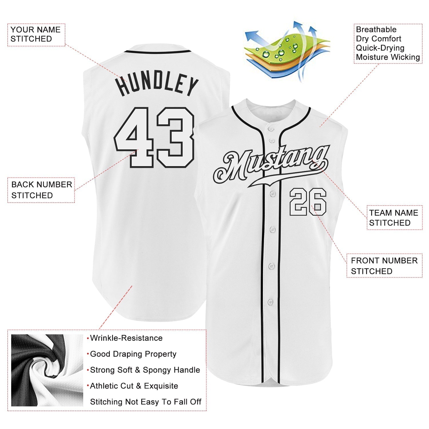 Custom White White-Black Authentic Sleeveless Baseball Jersey baseball jersey product view 3