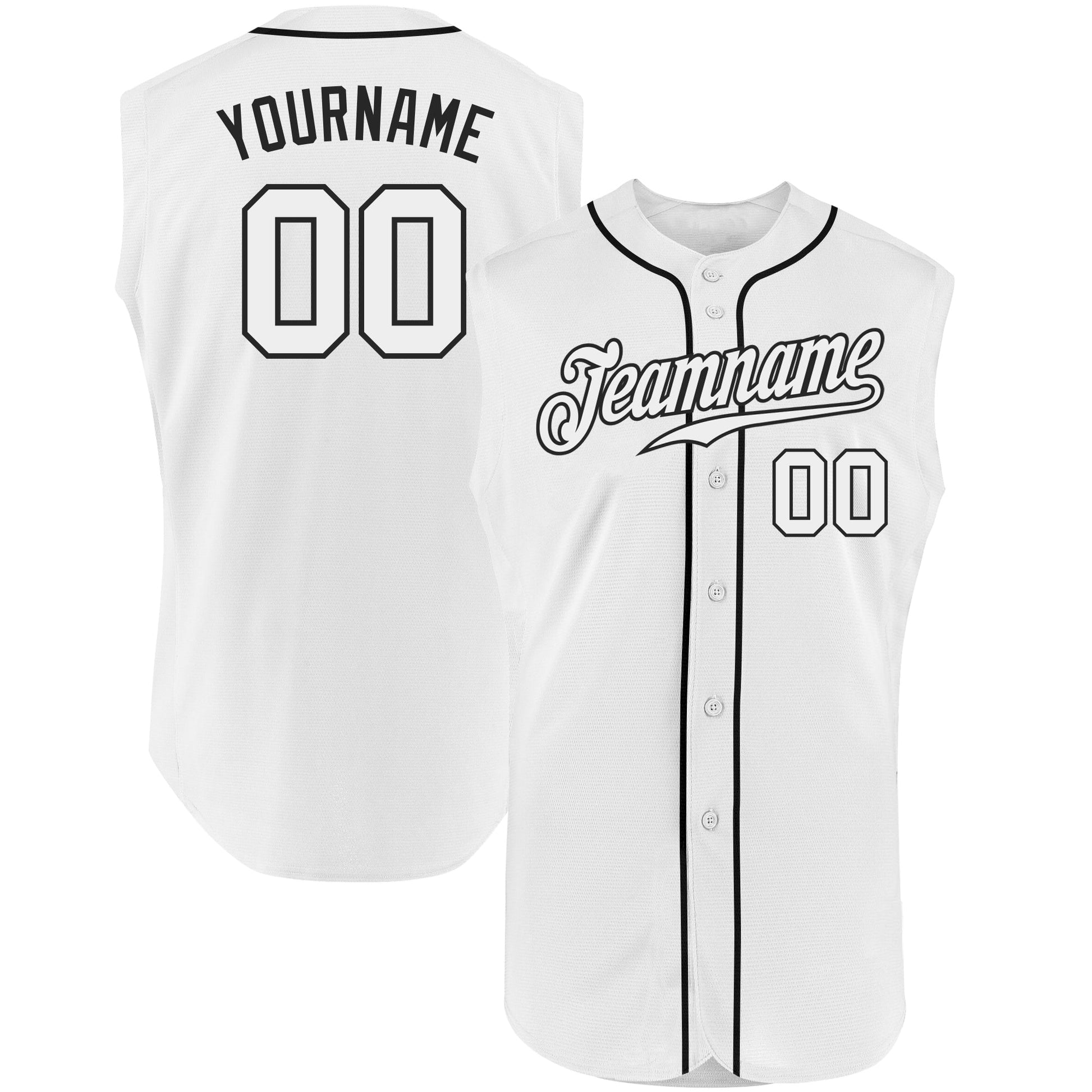 Custom White White-Black Authentic Sleeveless Baseball Jersey baseball jersey product view 1