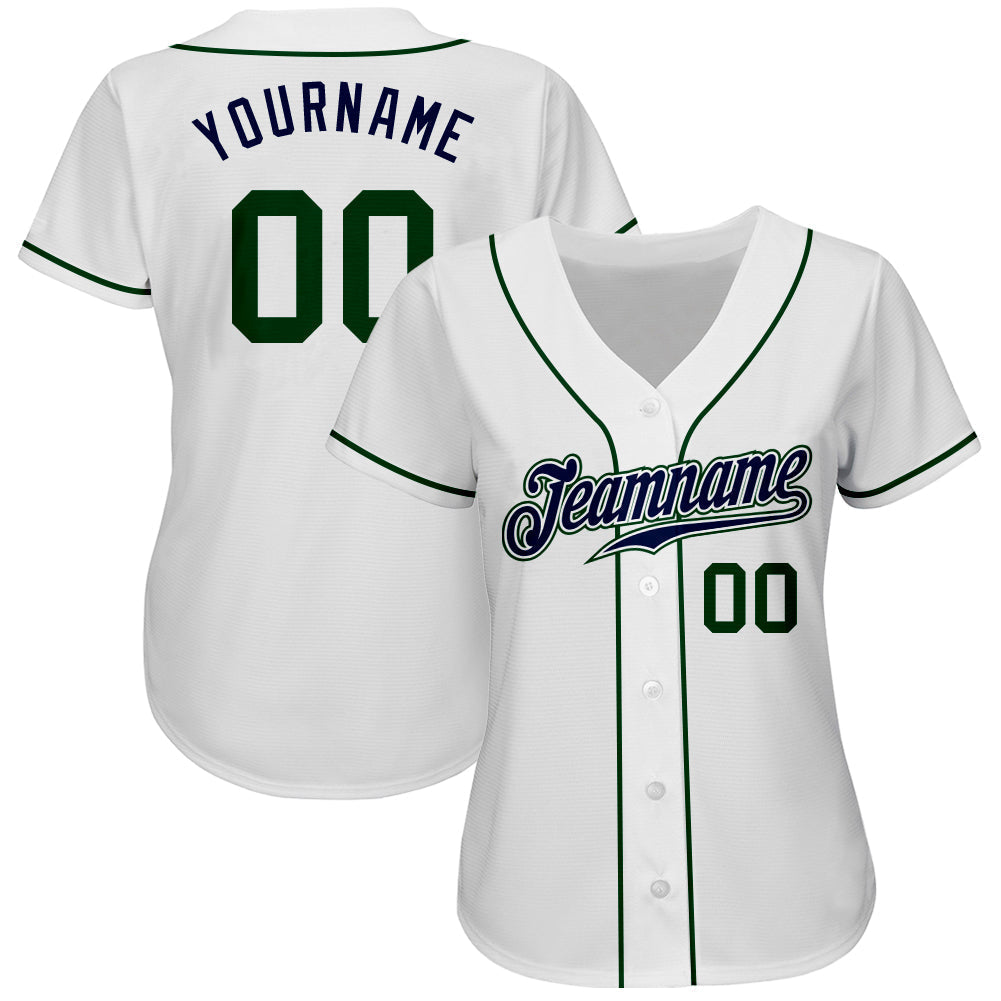 Custom White Green-Navy Authentic Baseball Jersey baseball jersey product view 2