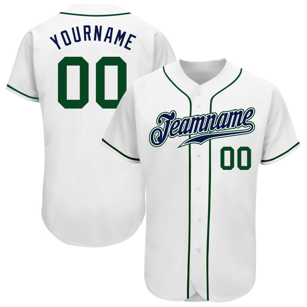Custom White Green-Navy Authentic Baseball Jersey baseball jersey product view 1