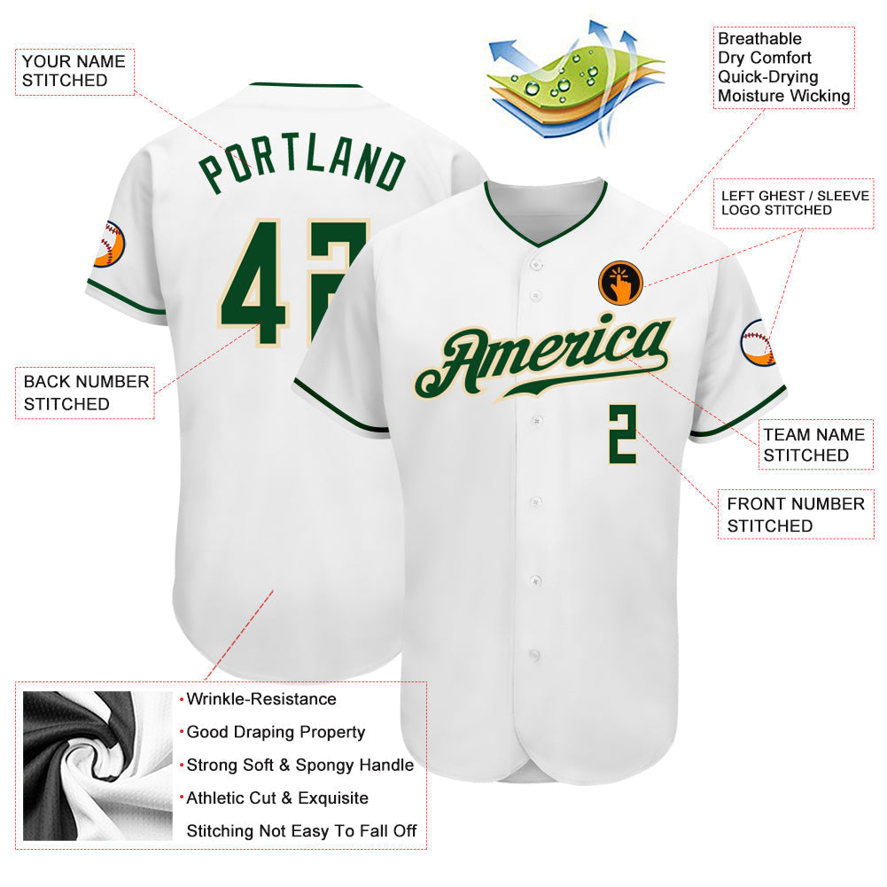 Custom White Green-Cream Authentic Baseball Jersey baseball jersey product view 3