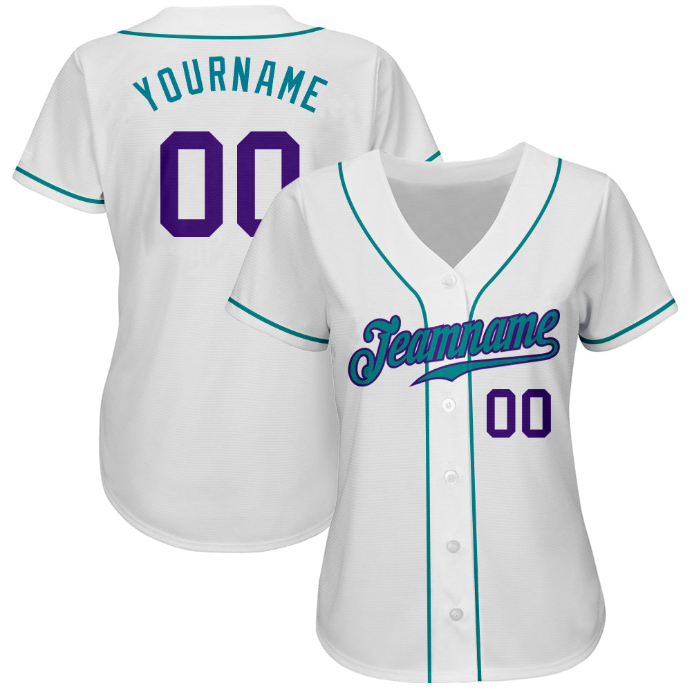 Custom White Purple-Teal Authentic Baseball Jersey baseball jersey product view 2
