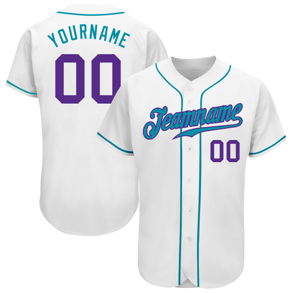 Custom White Purple-Teal Authentic Baseball Jersey baseball jersey product view 1