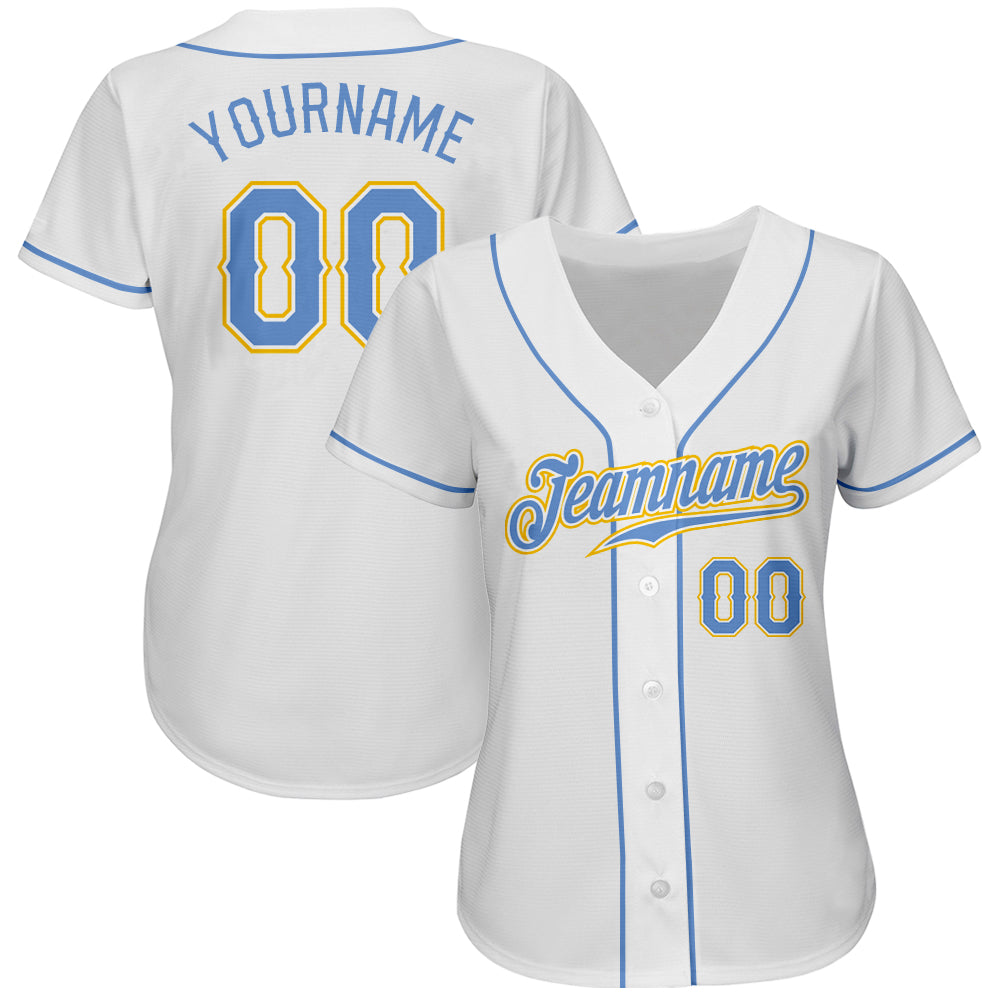 Custom White Light Blue-Gold Authentic Baseball Jersey baseball jersey product view 2