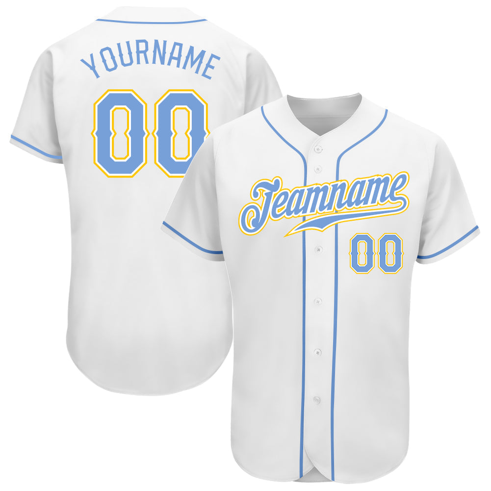 Custom White Light Blue-Gold Authentic Baseball Jersey baseball jersey product view 1