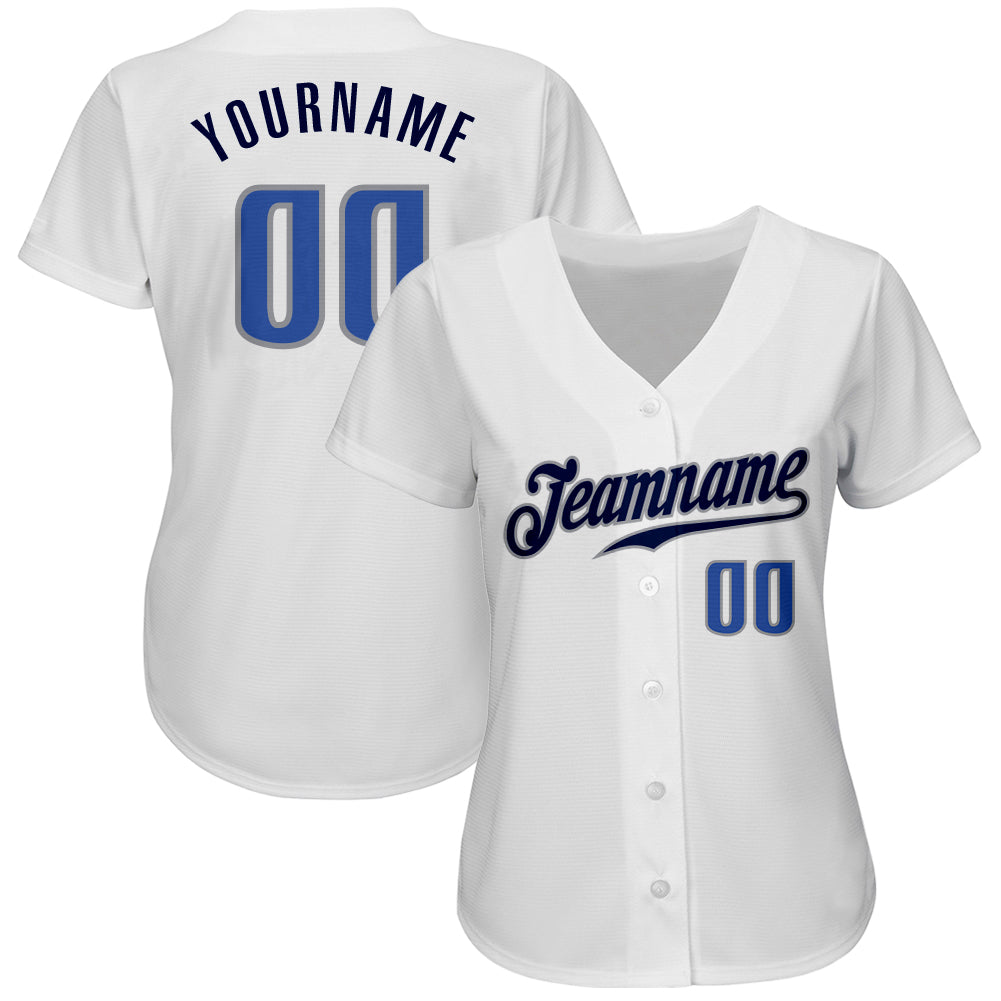 Custom White Blue-Navy Authentic Baseball Jersey baseball jersey product view 2