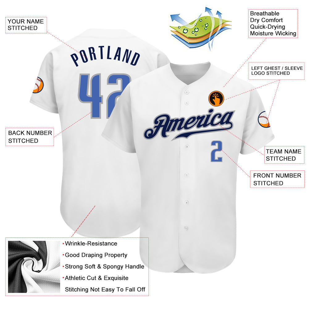 Custom White Blue-Navy Authentic Baseball Jersey baseball jersey product view 3