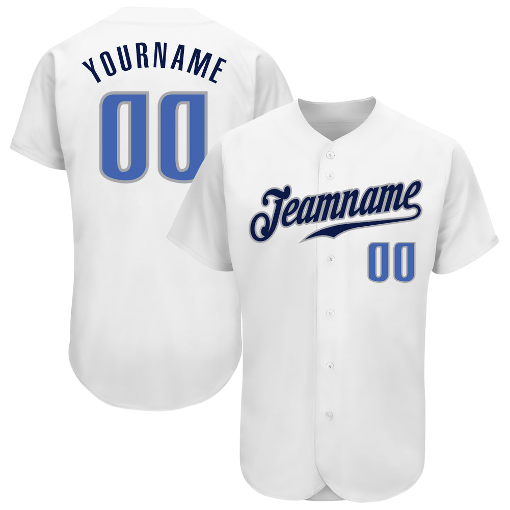 Custom White Blue-Navy Authentic Baseball Jersey baseball jersey product view 1