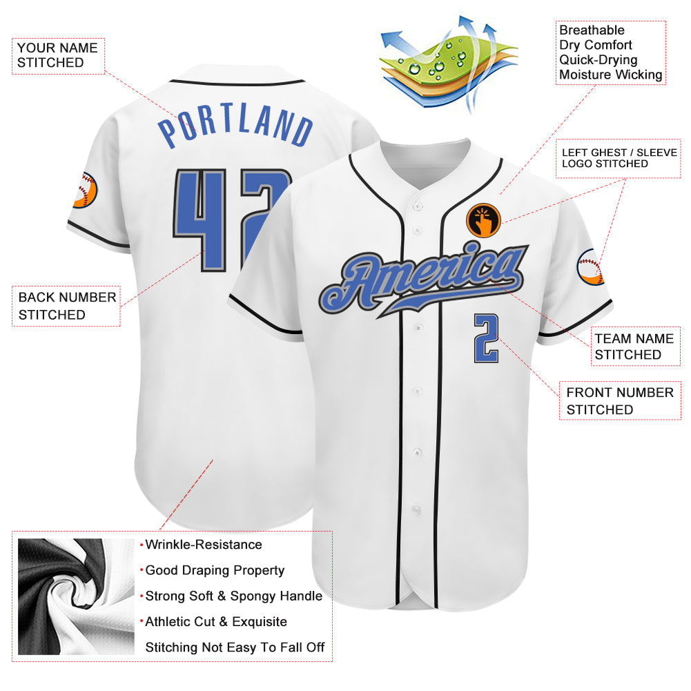 Custom White Blue-Gray Authentic Baseball Jersey baseball jersey product view 3