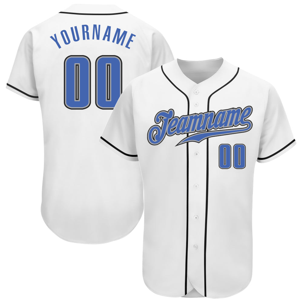 Custom White Blue-Gray Authentic Baseball Jersey baseball jersey product view 1
