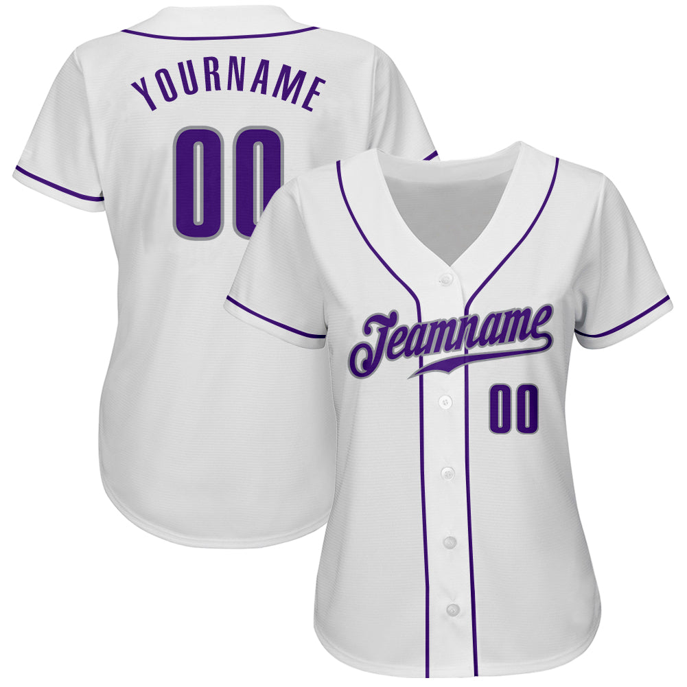 Custom White Purple-Gray Authentic Baseball Jersey baseball jersey product view 3