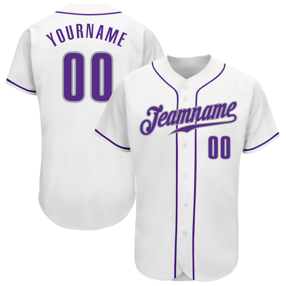 Custom White Purple-Gray Authentic Baseball Jersey baseball jersey product view 1