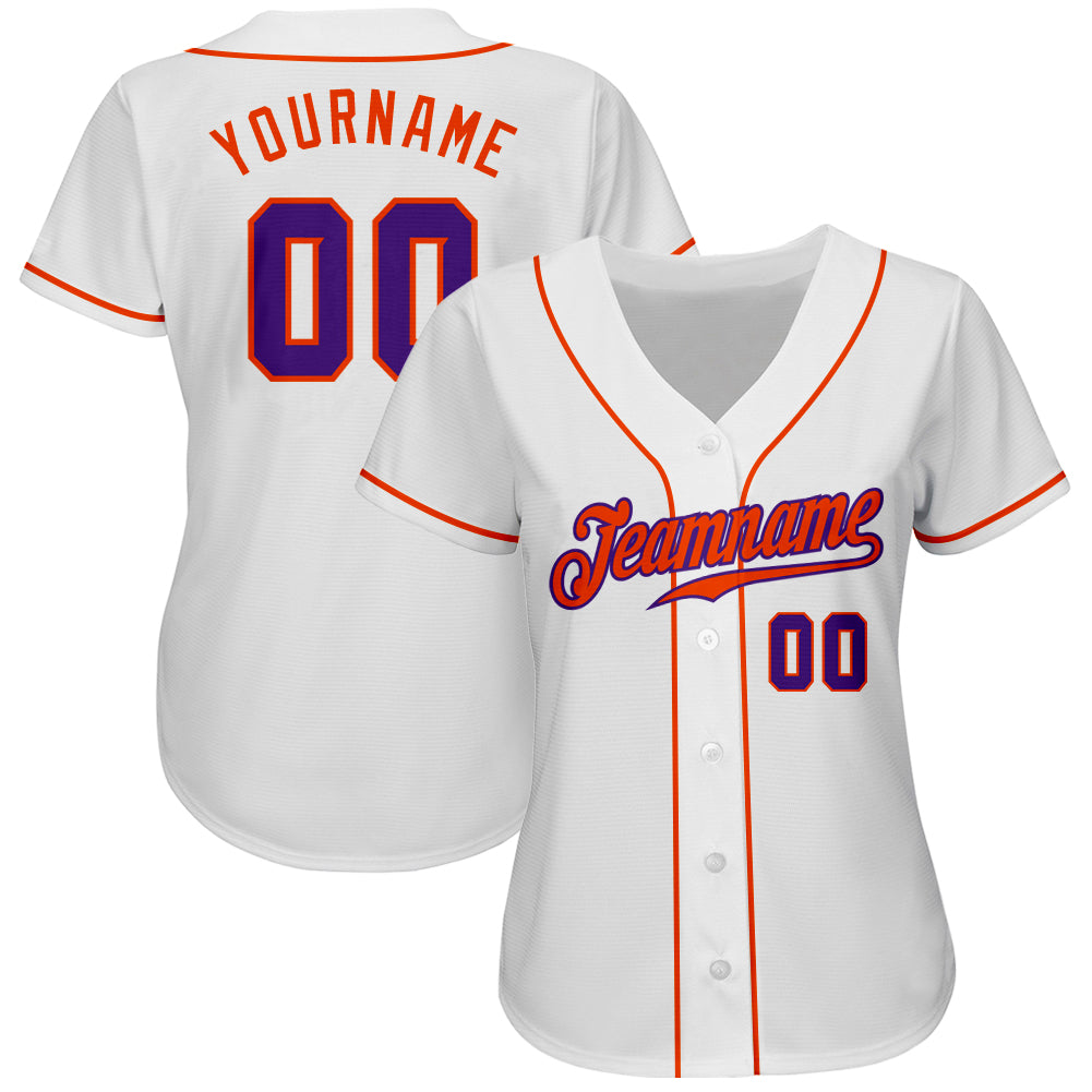 Custom White Purple-Orange Authentic Baseball Jersey baseball jersey product view 2