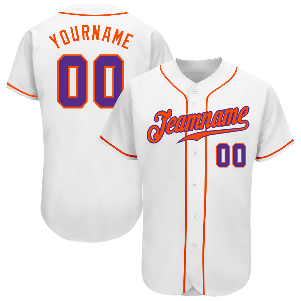 Custom White Purple-Orange Authentic Baseball Jersey baseball jersey product view 1