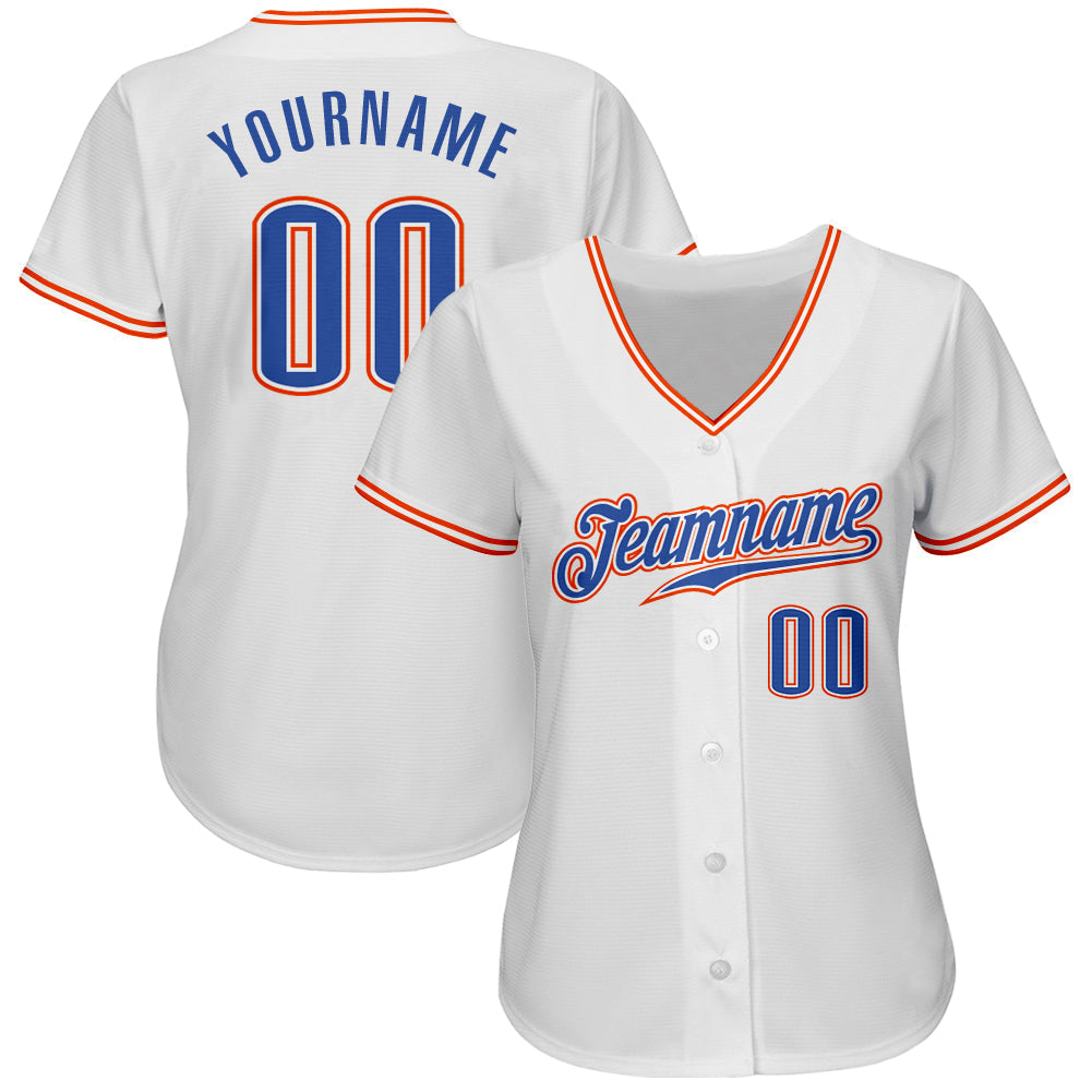 Custom White Blue-Orange Authentic Baseball Jersey baseball jersey product view 2