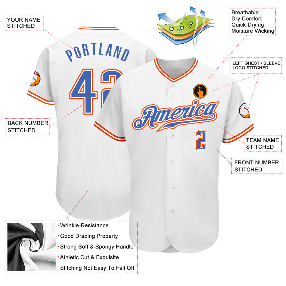 Custom White Blue-Orange Authentic Baseball Jersey baseball jersey product view 3