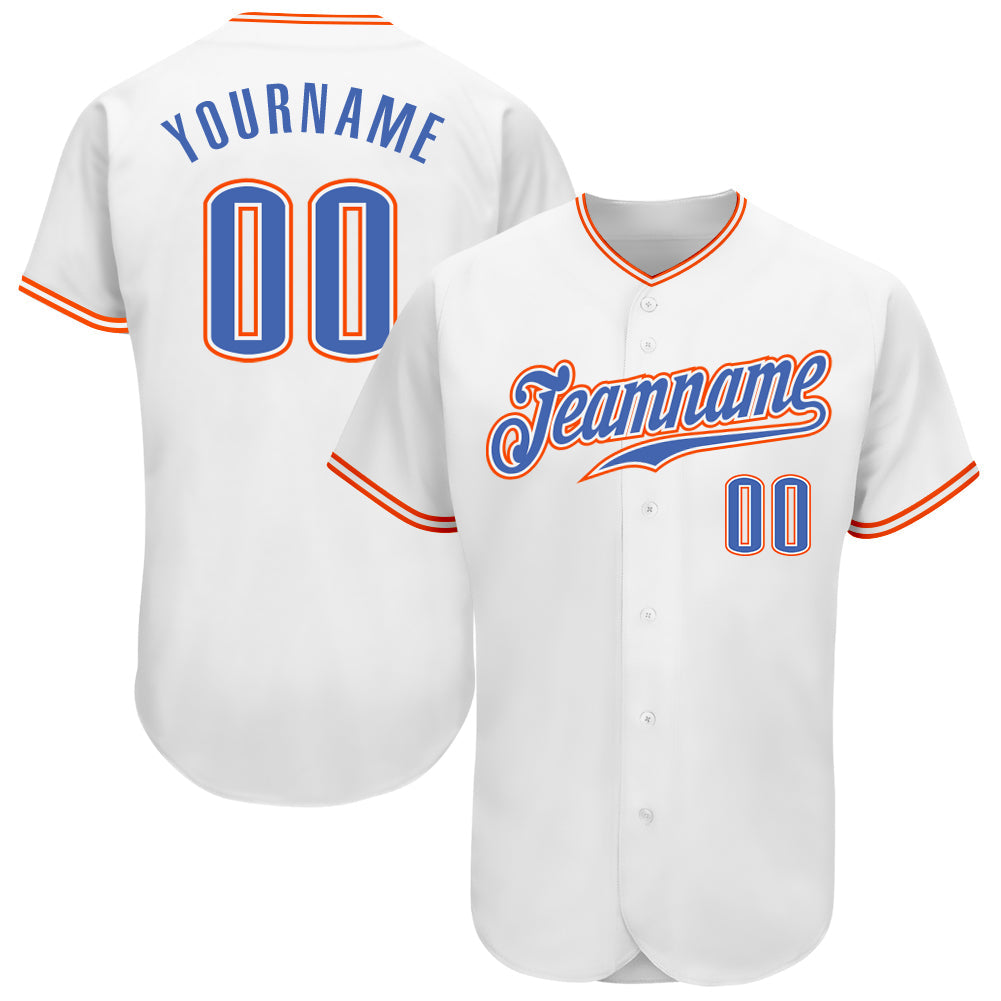 Custom White Blue-Orange Authentic Baseball Jersey baseball jersey product view 1