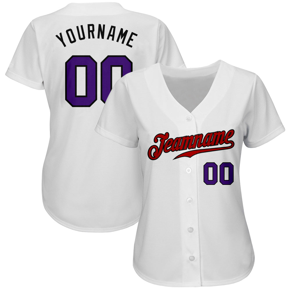 Custom White Purple-Red Authentic Baseball Jersey baseball jersey product view 2