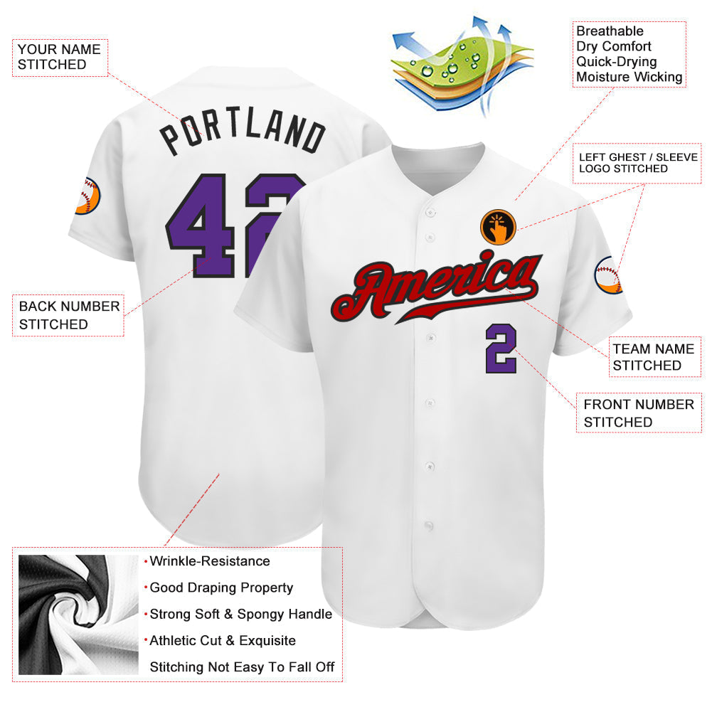 Custom White Purple-Red Authentic Baseball Jersey baseball jersey product view 3