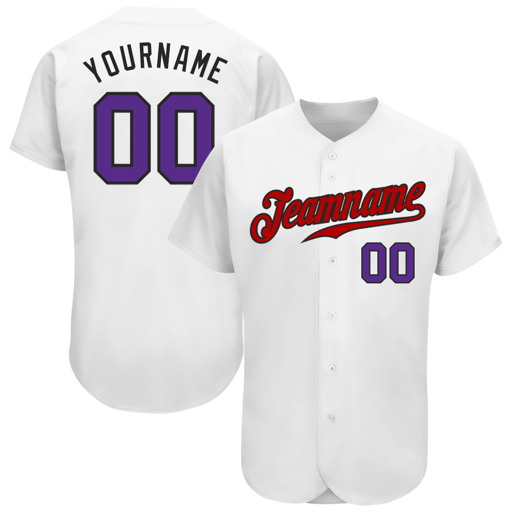 Custom White Purple-Red Authentic Baseball Jersey baseball jersey product view 1