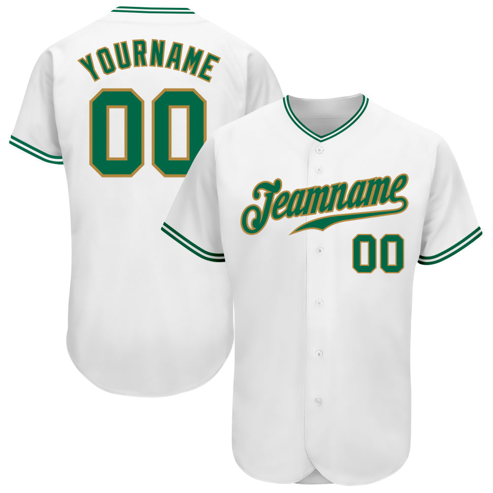 Custom White Kelly Green-Old Gold Authentic Baseball Jersey baseball jersey product view 1